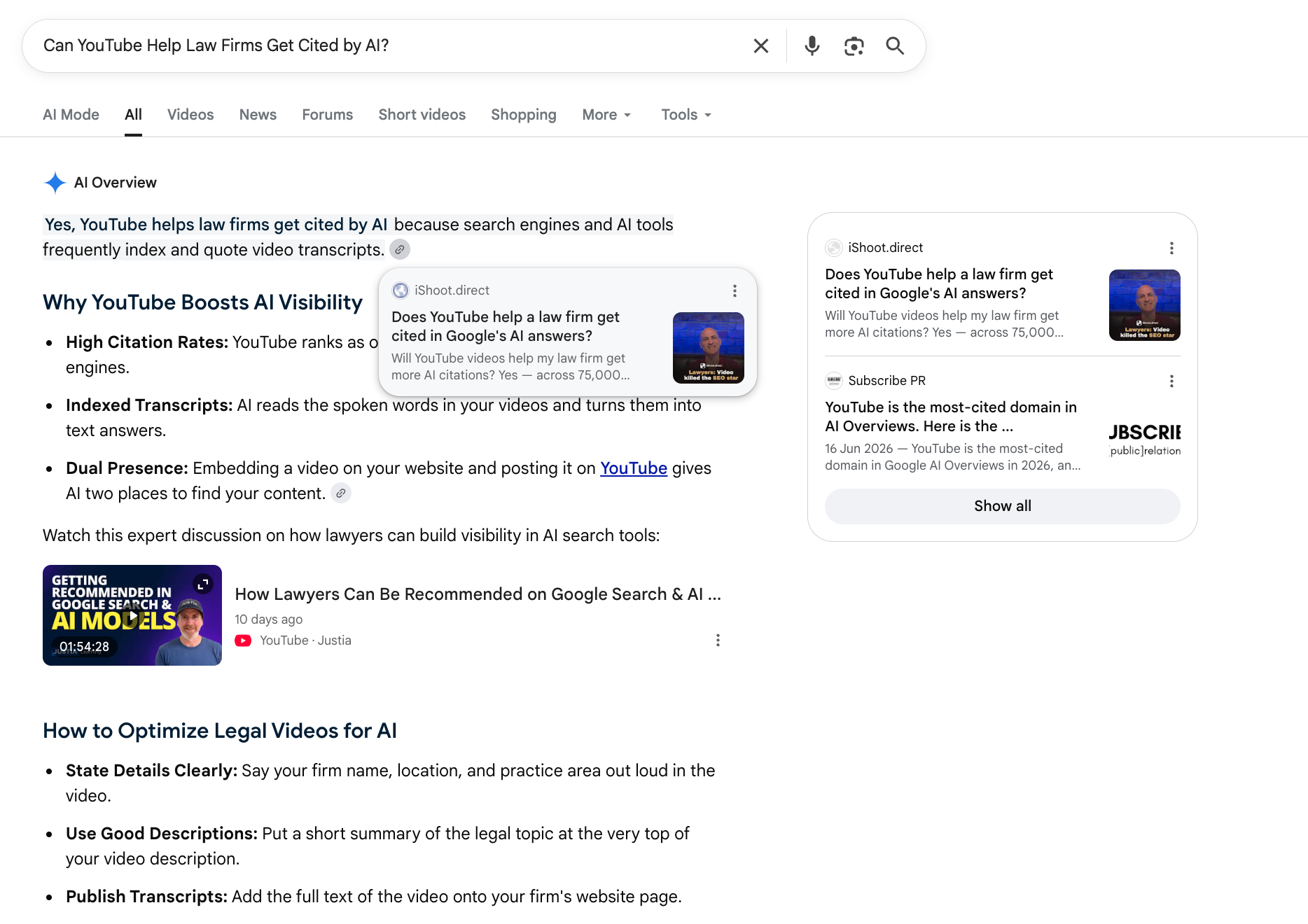 iShoot.direct has citations for a competitive question inline and in the rail in Google.